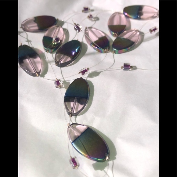 Hand Crafted Lavender Pink Rainbow Glass Illusion Necklace - Picture 2 of 12